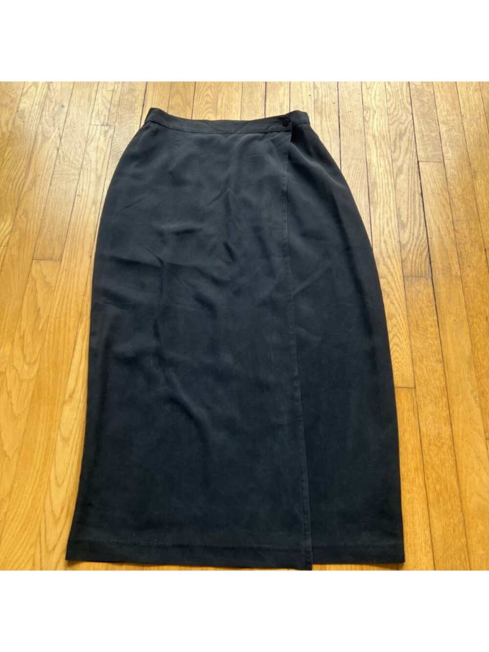 Vintage Black Silk Size 3 80s Midi Wrap Skirt Whimsigoth Retro Classic - Picture 2 of 12